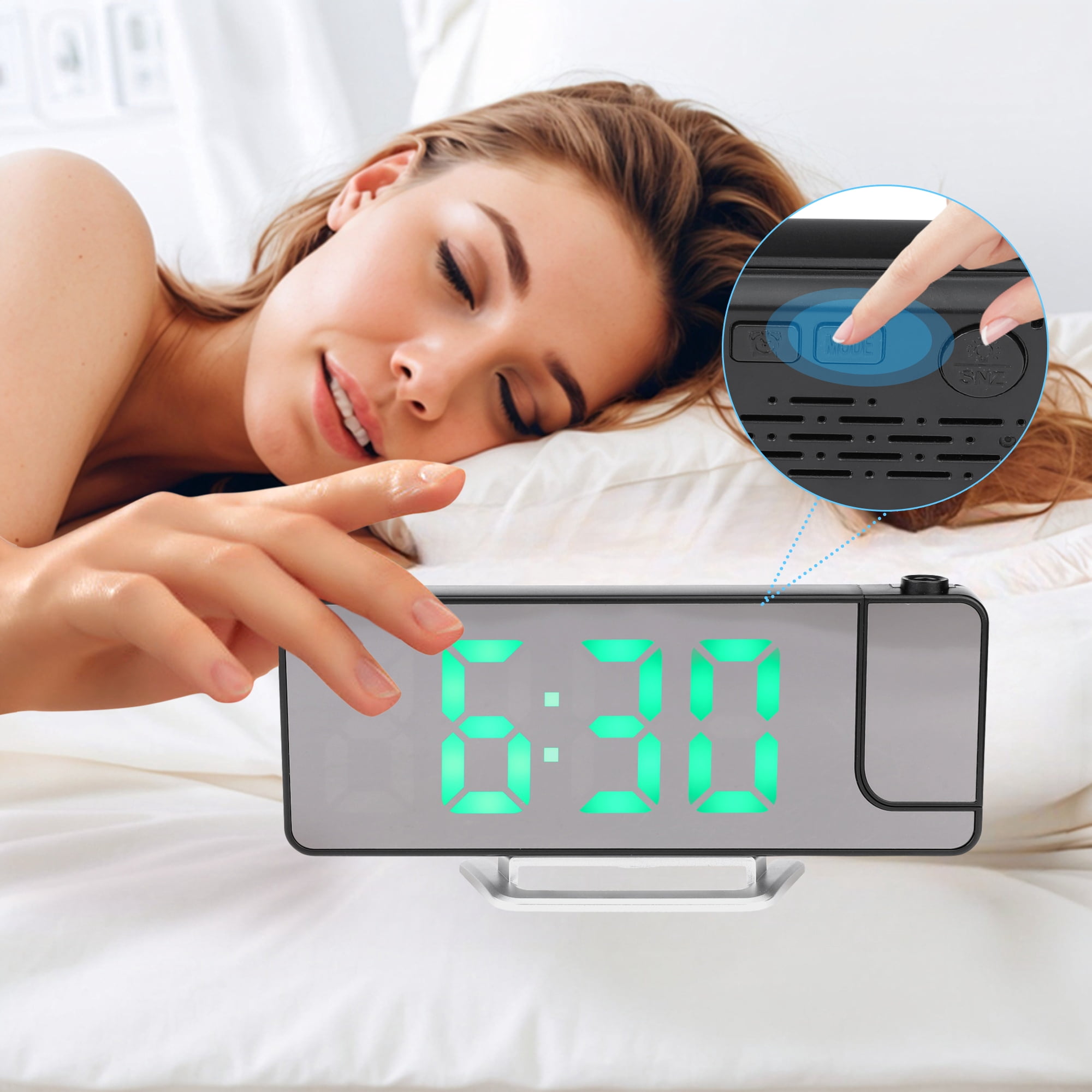 Unique Bargains 2 Pcs Projection Alarm Clocks for Deep Sleepers Green/Pink