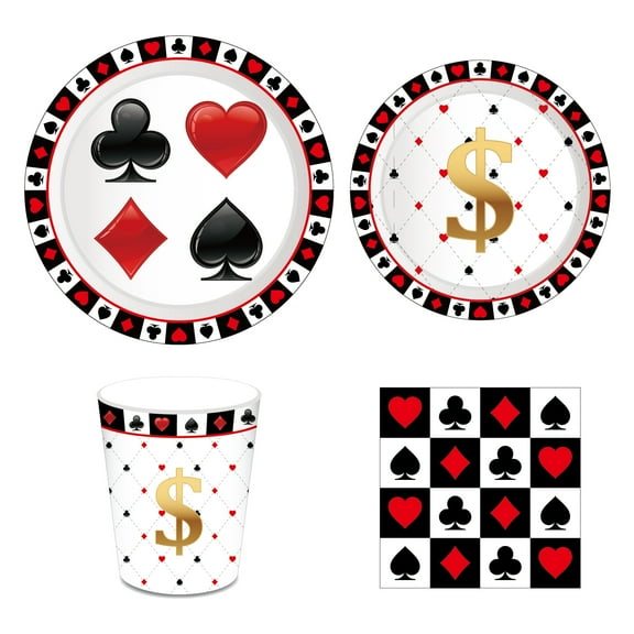 CC HOME 141 PCS Casino Birthday Party Supplies Las Vegas Party Supplies Serves 16, Texas Holdem Party Supplies, Poker Birthday Party Supplies Including Disposable Plates, Dessert Plates, Cups, Casino