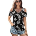 thumbnail image 2 of POLERO Women's Cut Out Cold Shoulder Tops, Boho Floral Print Summer Tees, Short Sleeve Sexy Shirts Vacation Hawaii Tunic for Travel Shopping Soft Lightweight L, 2 of 6