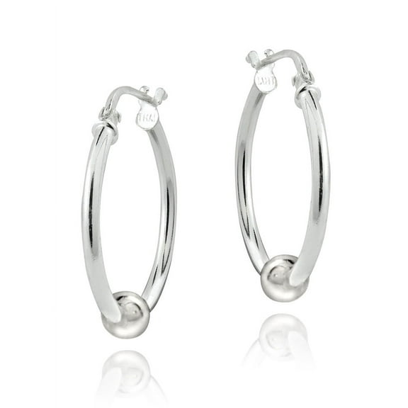 Sterling Silver Bead Hoop Earrings