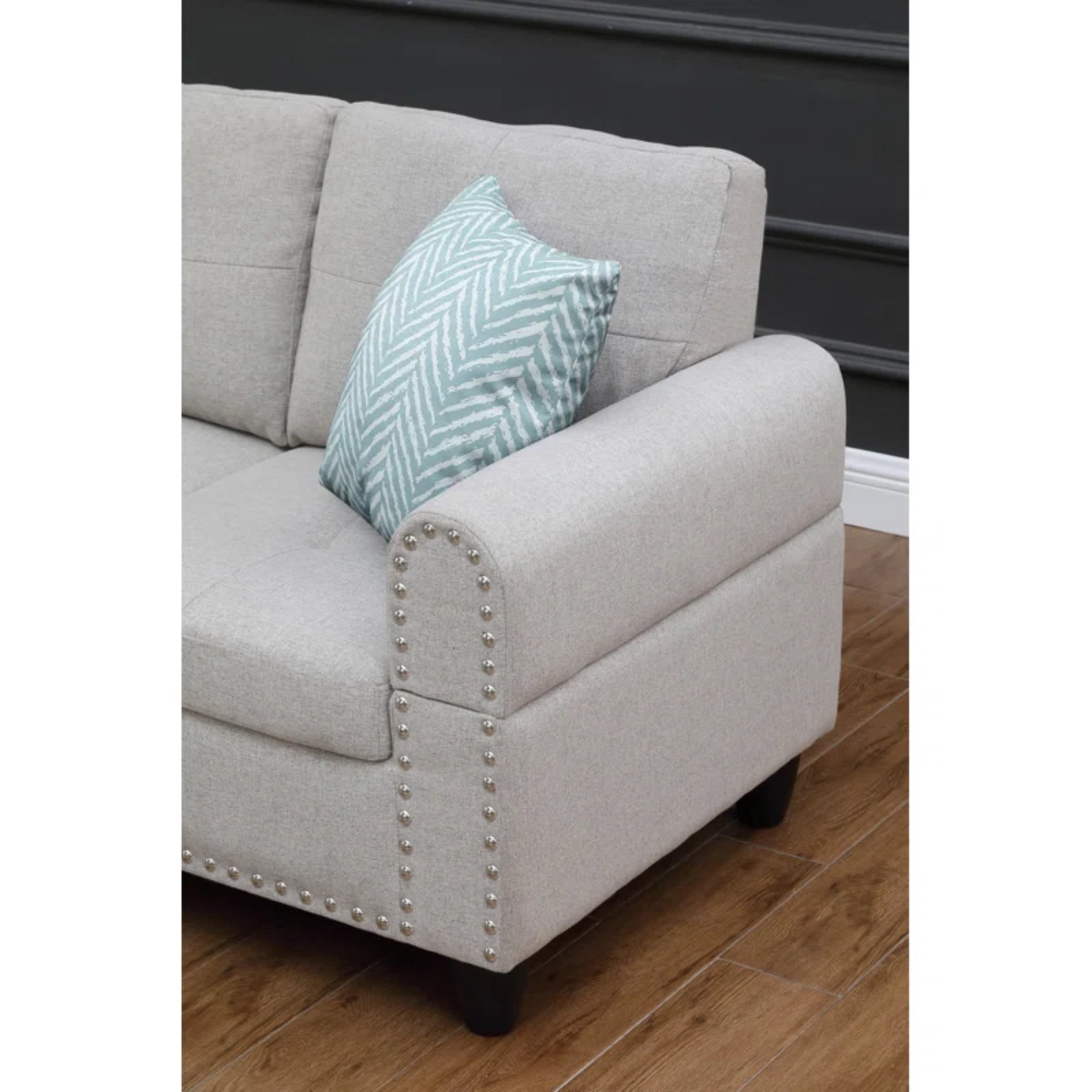 Hommoo L-Shaped Upholstered Sectional Sofa Couch with Storage & Cup Holders, Linen Living Room Sofa Set, No Ottoman, Light Gray