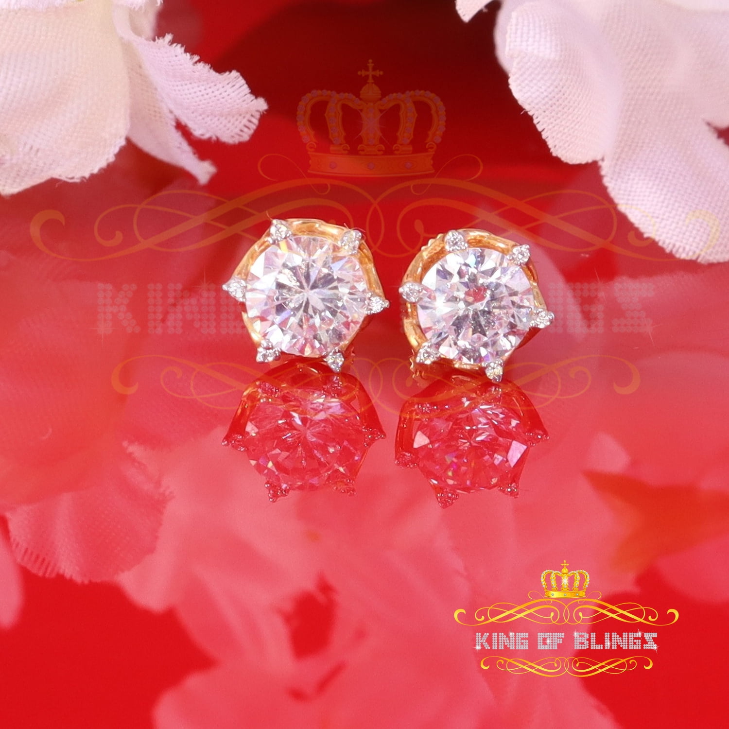 King of Bling's Men's/Womens 925 Silver Yellow 1.50ct VVS 'D' Moissanite Round Stud Earrings