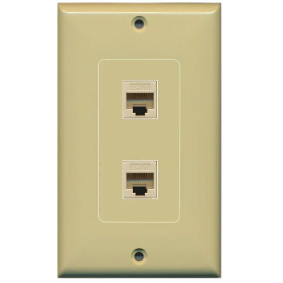 RiteAV Decorative 1 Gang 2 Port Cat6 Wall Plate - Ivory/Ivory - Bracket Included