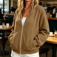 thumbnail image 5 of LEKWK Bomber Jacket Women Full Zip Long Sleeve Elegant Coat with Pockets Corduroy Vintage Relaxed Fit Casual Fall Fashion Outerwear Khaki XXL, 5 of 6
