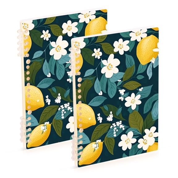 FORMRS 1-Subject Spiral Notebook 8" x 5" College Ruled 60 Refillable Sheet A5 Hard Cover, 2 Pack, Green Lemon Leaves