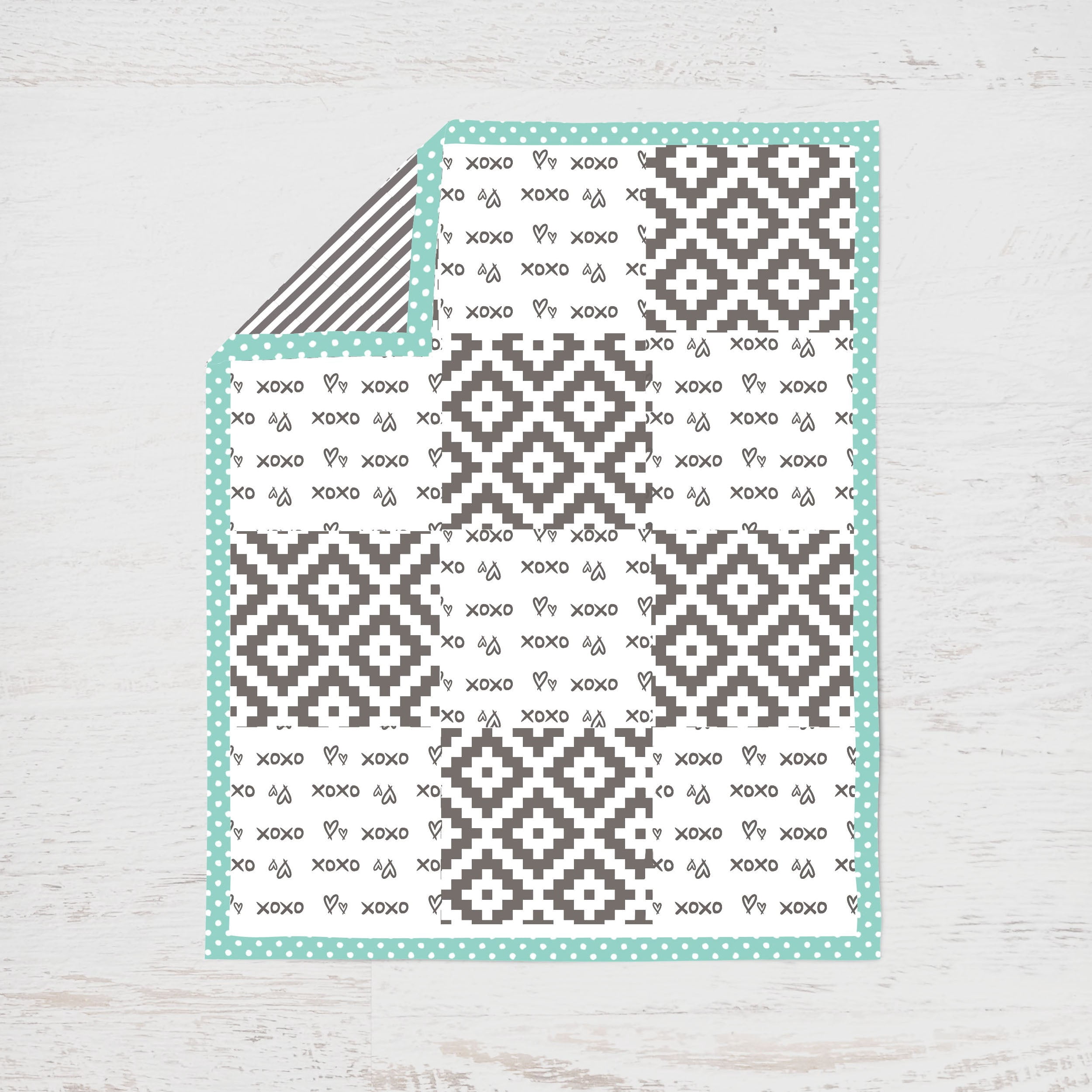 Bacati - Love Aztec 3-Piece Crib Bedding Set - Grey/Mint Unisex