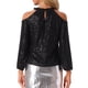 thumbnail image 3 of Tops de lentejuelas INSPIRE CHIC para mujeres, blusas de brillo con mangas largas y hombros al aire para fiestas, 3 of 6