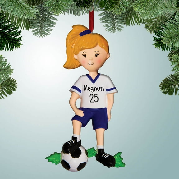 Personalized Soccer Girl Posing with Ball Christmas Ornament - Gifts for a Soccer Team - Goals - Striker - Midfielder - Futbol - Football - Great Gift Ideas