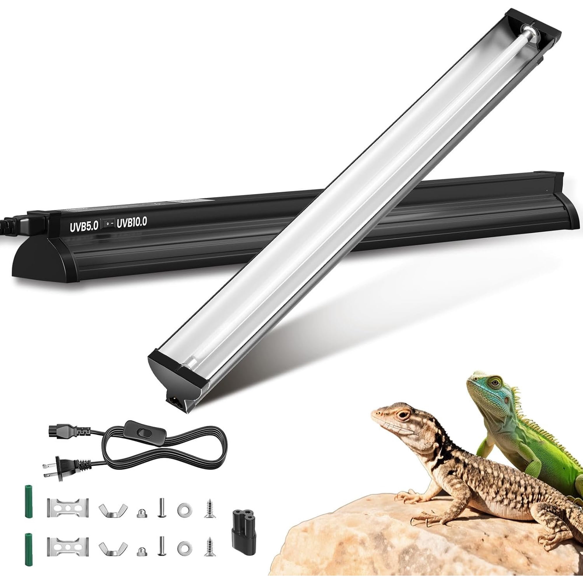 22'' 24W T5 UVB Reptile Light Combo Kit Switchable UVB 5.0, 10.0 | for Tropical & Desert Reptiles, Reptile Lamp Terrarium UVB Light for Bearded Dragon, Lizards, Snake, Chameleon, Turtle