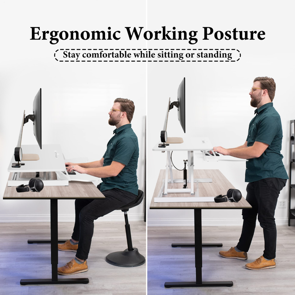 Height Adjustable Standing Desk Converter, 38” Wide, Stand Up Desk Riser for 2 Monitors, Manual Spring Desktop Raises to 16.9", Fits Two Monitor Screens with Keyboard Tray in Black