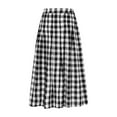 thumbnail image 4 of QATAINLAV Women's Elastic High Waist Plaid Skirts Casual Tiered Swing A Line Midi Skirt Linen Beach Vacation Clothes, Black, XL, Mother's Day Gifts, 4 of 6
