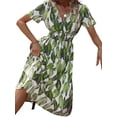 thumbnail image 4 of Keeccty Women Classic Floral Print Short Sleeve Summer V-Neck Retro Knee Length Dress, 4 of 7
