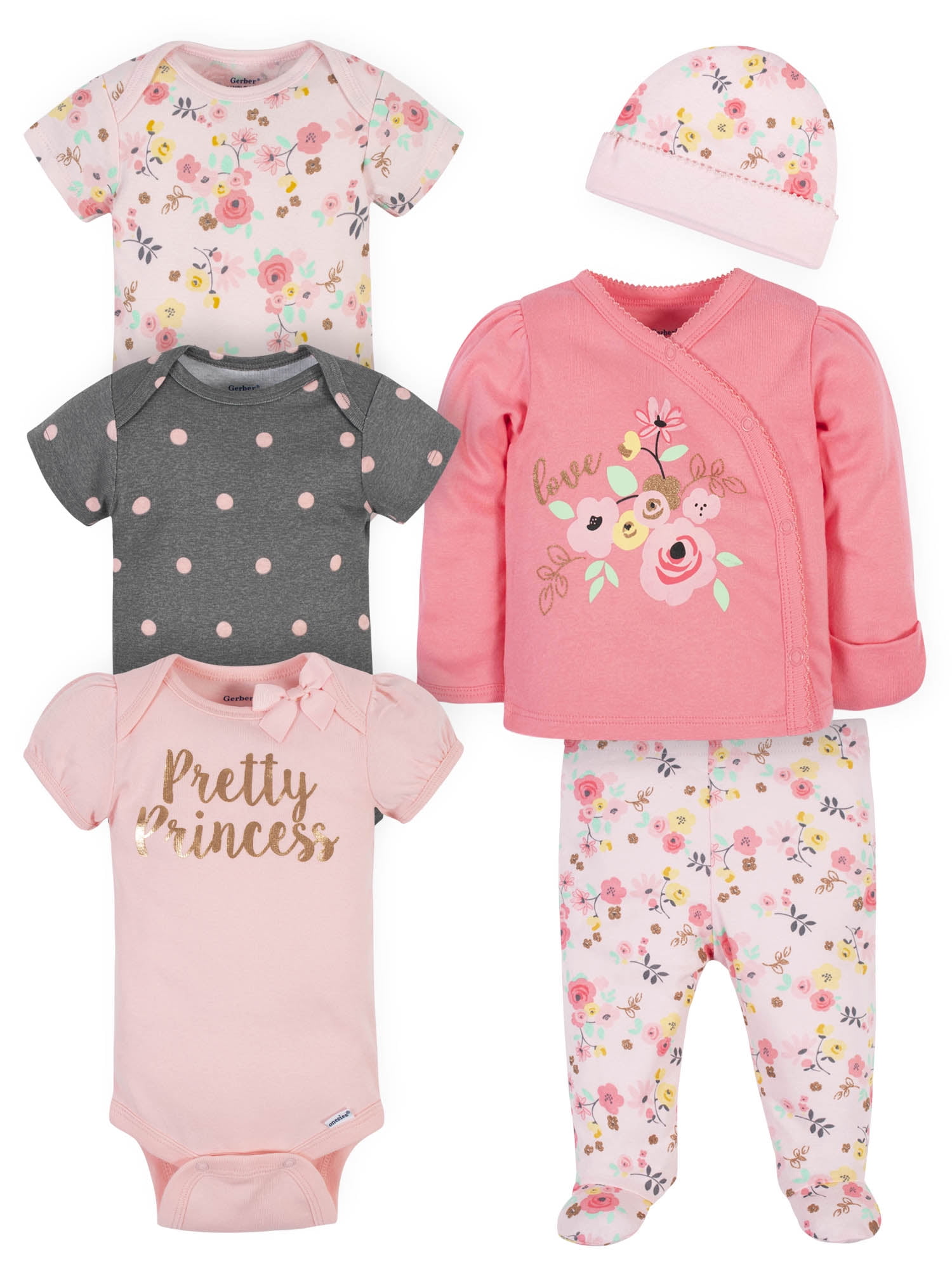 Gerber - Gerber Baby Girls Take-Me-Home Set & Onesies® Brand Bodysuit ...