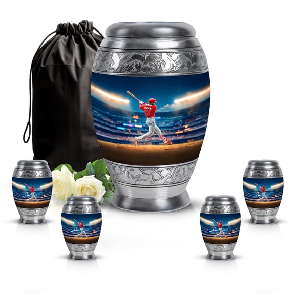 SABURIAL Baseball Urn - Mini Burial Urns For Human Ashes Adult Female - Large Decorative Urn - Combo Of 10 Inch & 3 Inch - Keepsake Cremation Urns For Women