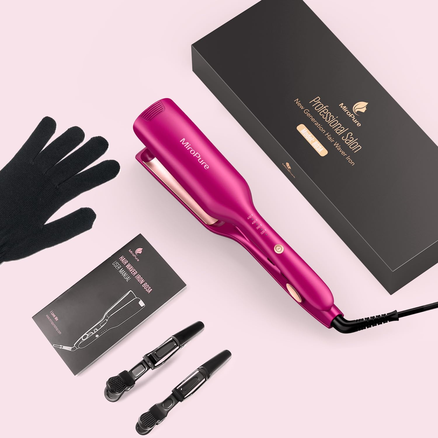 MiroPure Hair Waver Barrel Curling Iron Auto Shut-Off Adjustable Easy Shap Long Lasting Heat 320℉ - 430 ℉ Dual Voltage