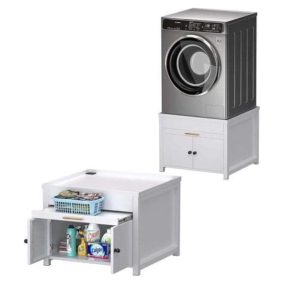 Laundry Pedestal for Washer and Dryer, Heavy Duty Metal Washer Dryer Pedestal Stand With Basket Shelf, 29" Universal Fit Anti-Vibration Washing Machine Stand, 770 LBS Capacity, 23"H, White