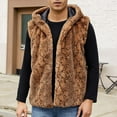 thumbnail image 2 of Zedker Faux Fur Vest Men with Hood Sleeveless Cardigan Fuzzy Fleece Jacket Stand Collar Jacket Thermal Vest Casual Winter Jacket Brown L, 2 of 10