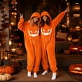 thumbnail image 3 of Swanpen Women Halloween Pumpkin Onesie Costume, Hooded Plush One Piece Pajamas, Cute Jack O' Lantern Jumpsuit for Halloween Party & Loungewear,Orange, 3 of 6