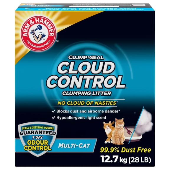 ARM & HAMMER Cloud Control Clumping Cat Litter, Multi Cat, 12.7kg – 7 Day Odour Control, 99.9% Dust Free, Hypoallergenic Light Scent