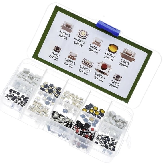 250PCS Tiny Push Button Switches set Electronic Project Tactile Switches with Storage Box Upgrades for Car Toy Panel