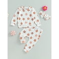 thumbnail image 2 of Bagilaanoe Toddler Baby Girl Long Pants Set Floral Print Long Sleeve Sweatshirt Pullover Tops + Sweatpants + Headband 6M 12M 18M 24M 3T Kids Casual Sweatsuits, 2 of 7