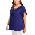 thumbnail image 2 of Uhndy Lace Patchwork Plus Size Women V-neck Tops Summer Blouse, 2 of 5