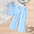 thumbnail image 2 of Girl's 2 Piece Outfits Elegant Striped Sleeveless Suit Vest & Long Elastic Casual Pants Set Sky Blue 5-6 Years, 2 of 7