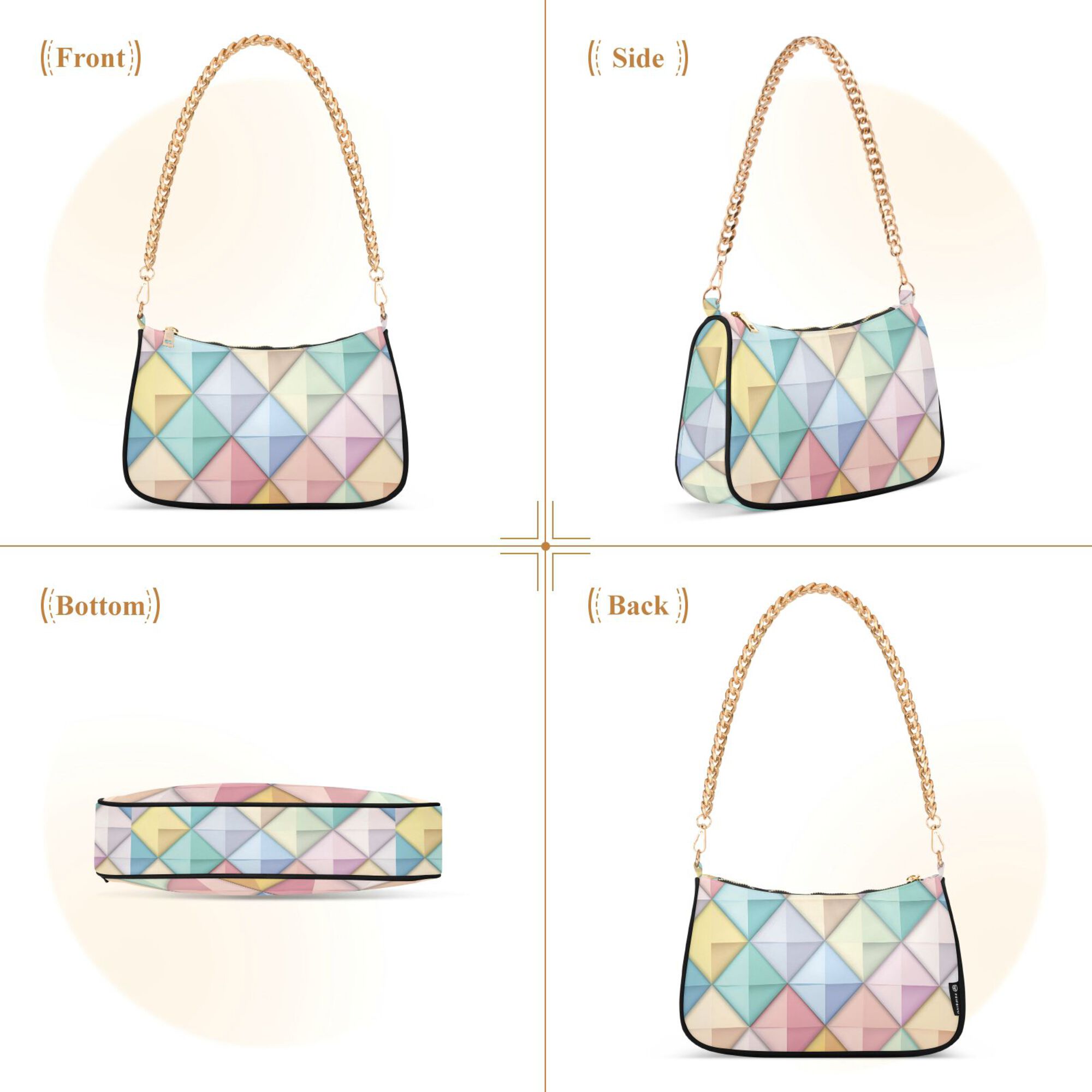 FORMRS Womens Shoulder Bag with Chain Strap Clutch Purse Cute Tote Handbag, Colorful Geometric