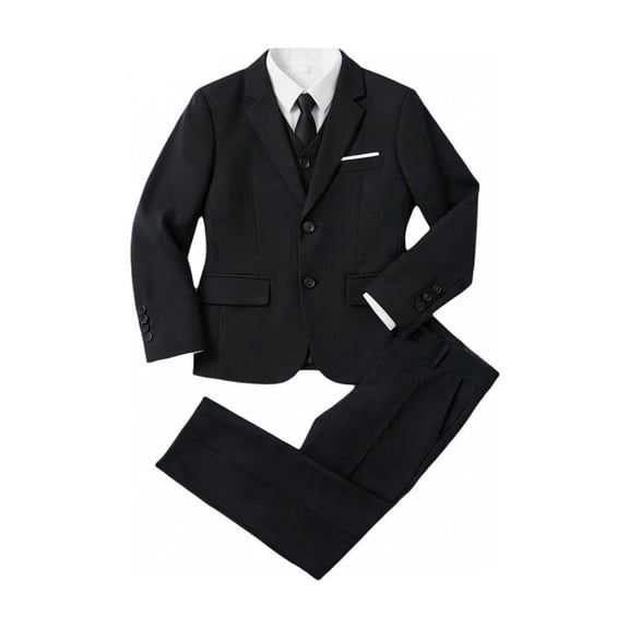 WOYY Little Boys Formal Outfits Party Long Sleeve Shirt Blazer Vest Pants Tie 5Pcs Set