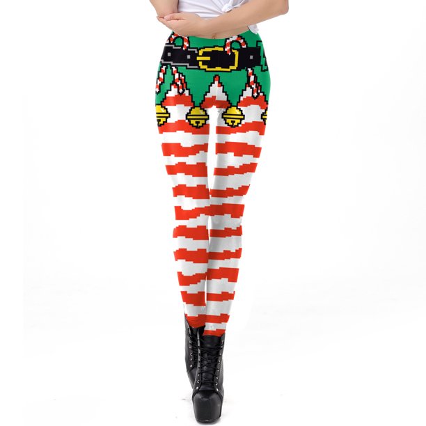 Nadanbao-pantalones de fiesta navideños para mujer, mallas con estampado de rayas verdes, medias elásticas de cintura media