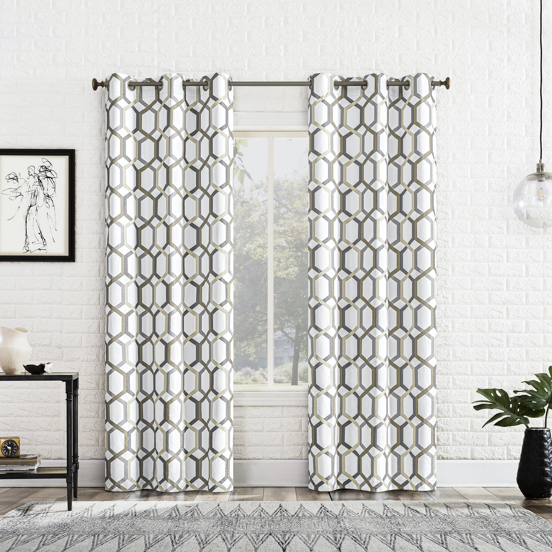 Sun Zero Arlo 2-Piece Textured Thermal Insulated Room Darkening Grommet Curtain Panel Pair, Gray Geometric, 40"W x 95"L