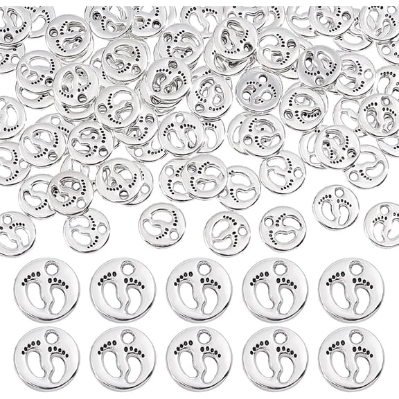 80pcs Foot Footprint Charms Silver First Step Feet Pendants Tibetan Alloy Pendant Beads Charms for DIY Necklace Bracelet Jewelry Making