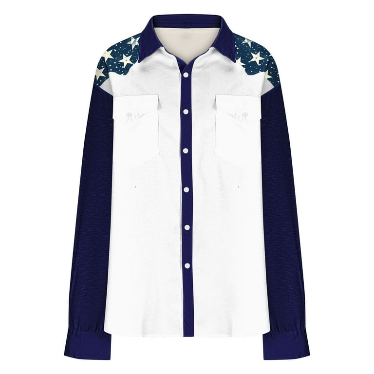 COSFO Shirts for Men Long Sleeve Collared Casual American Flag