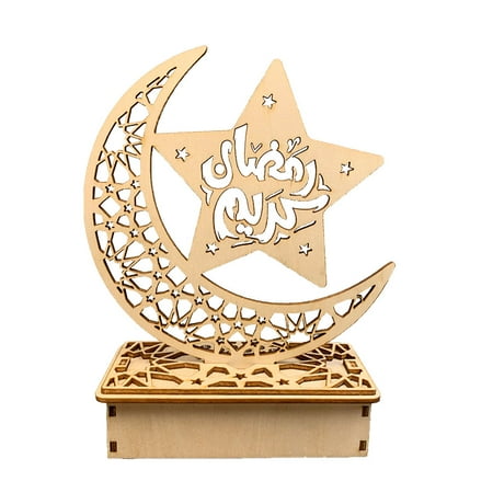 

Eid Mubarak Decorations For Table Eid Crafts Night Light Lamp Decorations 3D Handmade Wooden Moon Star LED Lights For Muslims Islamic Wall Table Decor Ramadan Gift