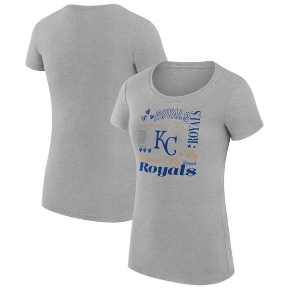Women's G-III 4Her by Carl Banks Heather Gray Kansas City Royals Super-Slim Fit Lightweight Collage Team Graphic Crew