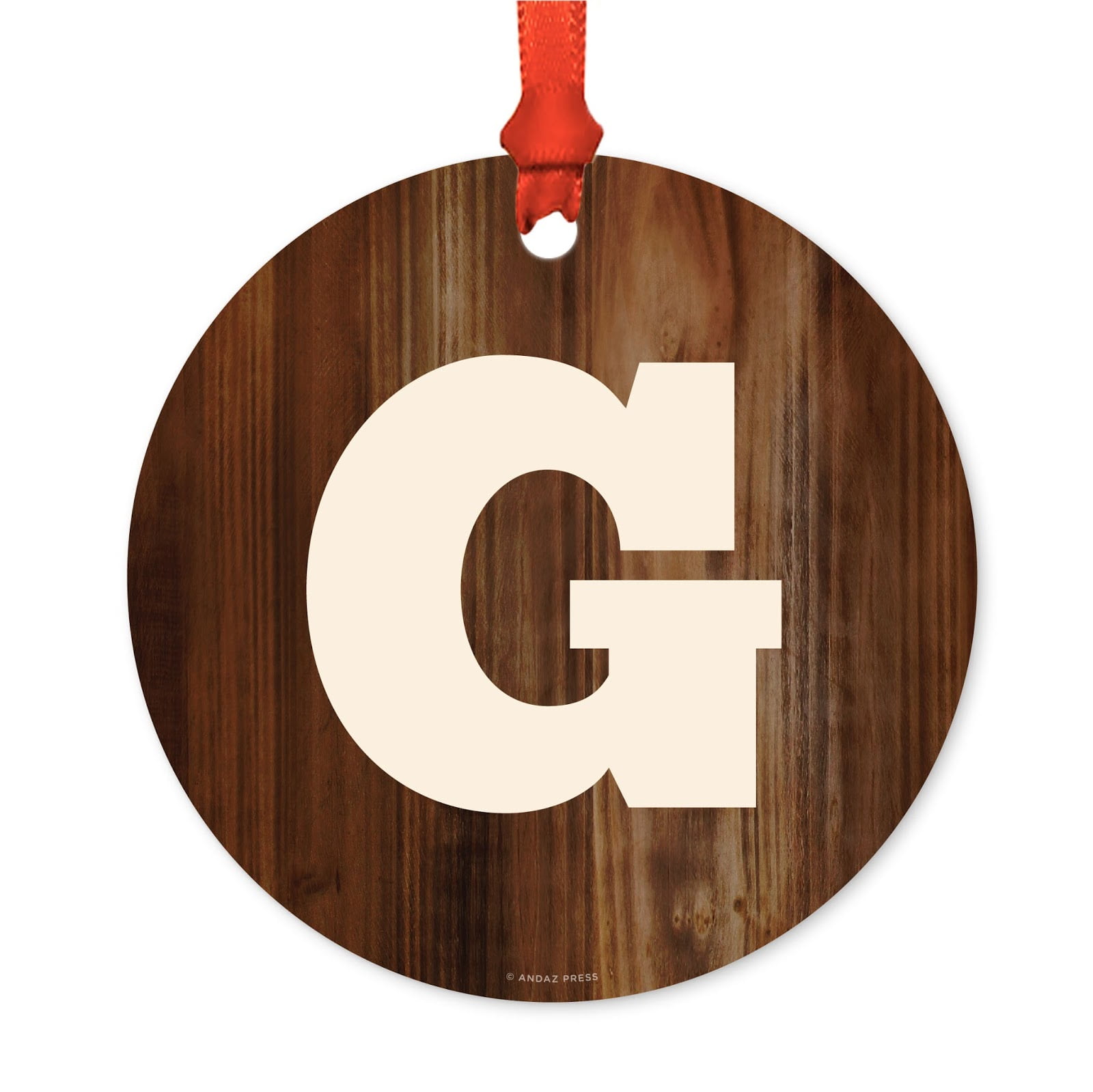Metal Christmas Ornament, Monogram Letter G, Rustic Wood, Includes ...