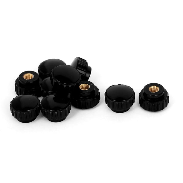 M6 x 22mm Cabeza de perilla de plástico con rosca hembra, con estrías, para sujeción, color negro, 10 piezas