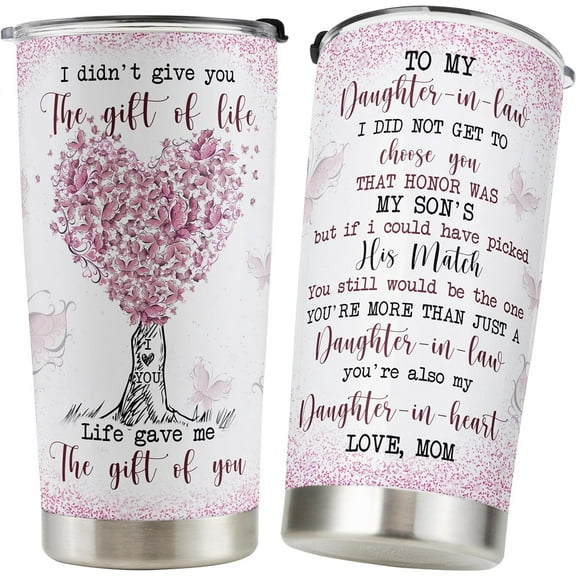 Daughter-in-law gifts from Mother-in-law, To My Dear Daughter In-Law, Double Wall Vacuum Stainless Steel Insulated Travel Coffee Mug, Tumbler cup with Lid and Straw 20 oz