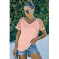 thumbnail image 3 of ABPHQTO Camiseta rosa de manga raglán a rayas para mujer, 3 of 5