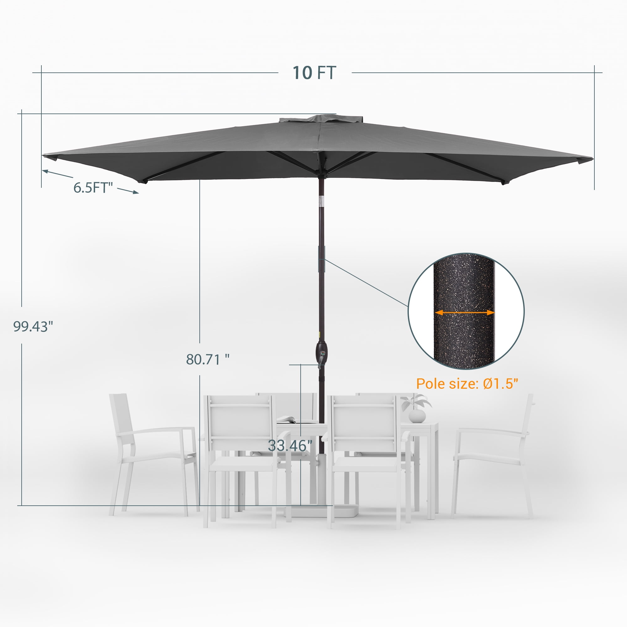 ACEGOSES 10 x 6.5ft Outdoor Patio Table Umbrella with Non-Fading canopy for Garden and Yard,Cold Gray