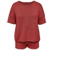 thumbnail image 7 of Women's 2 Piece Shorts Sets Knitted Short Sleeve Crewneck Top and Shorts Soft Summer Lounge Casual Clothing (S, Red), 7 of 7