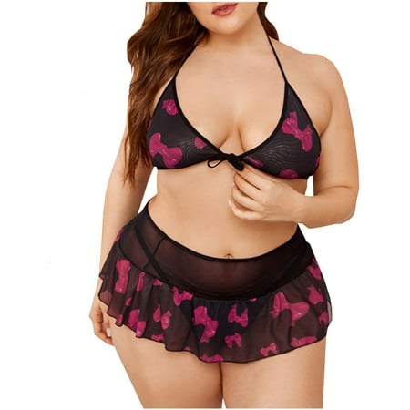 

Tarmeek Women s Plus Size Lingerie Women Plus Size Fashion Print Net Yarn Set Sexy Lingerie Underwear Suit Teddy Babydoll Bodysuit Sleepwear Sleep Dress Sexy Lingerie for Women Naughty for Sex/Play