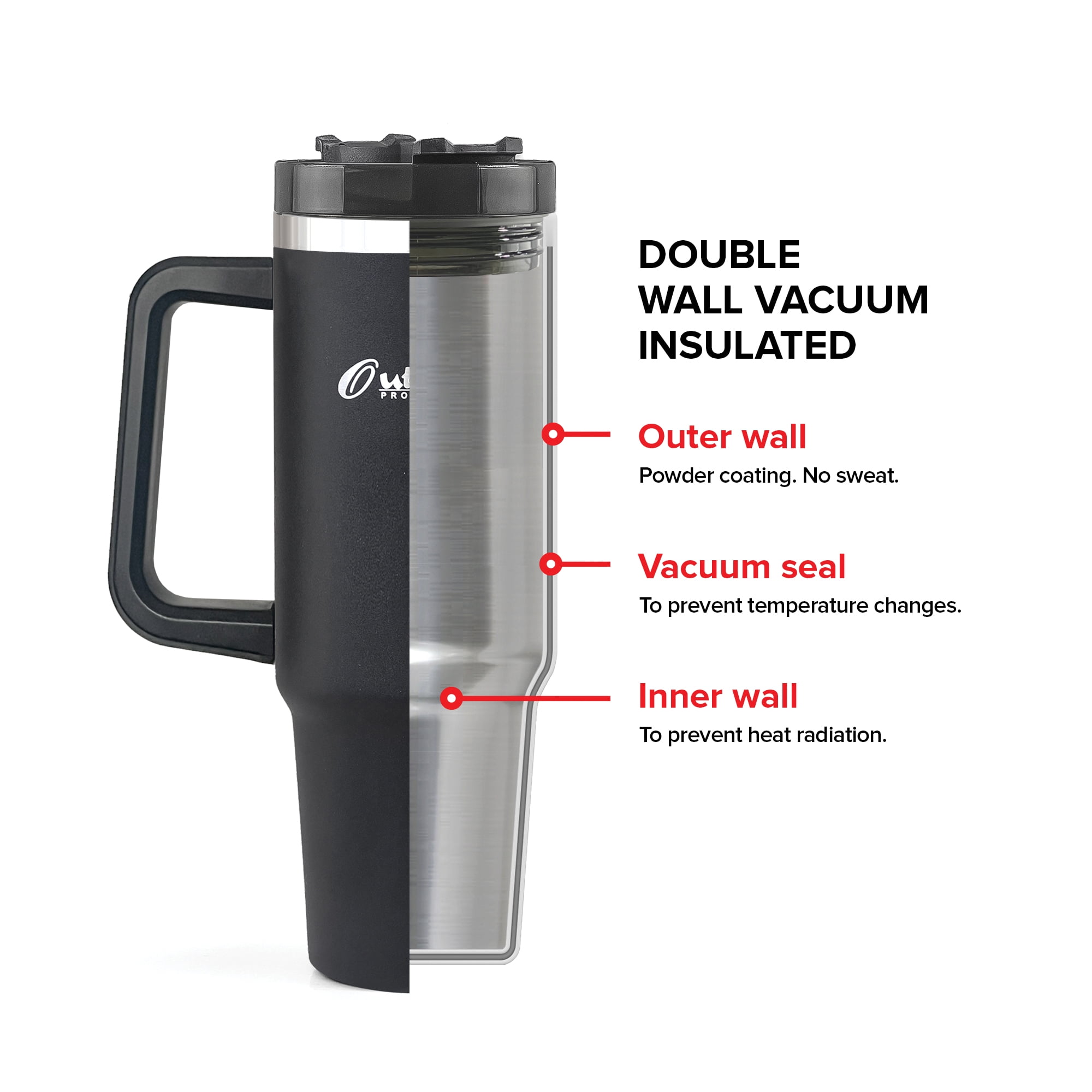 Outdoors Professional 40-oz. Stainless Steel Double-Walled Insulated Tumbler with Straw (Black)