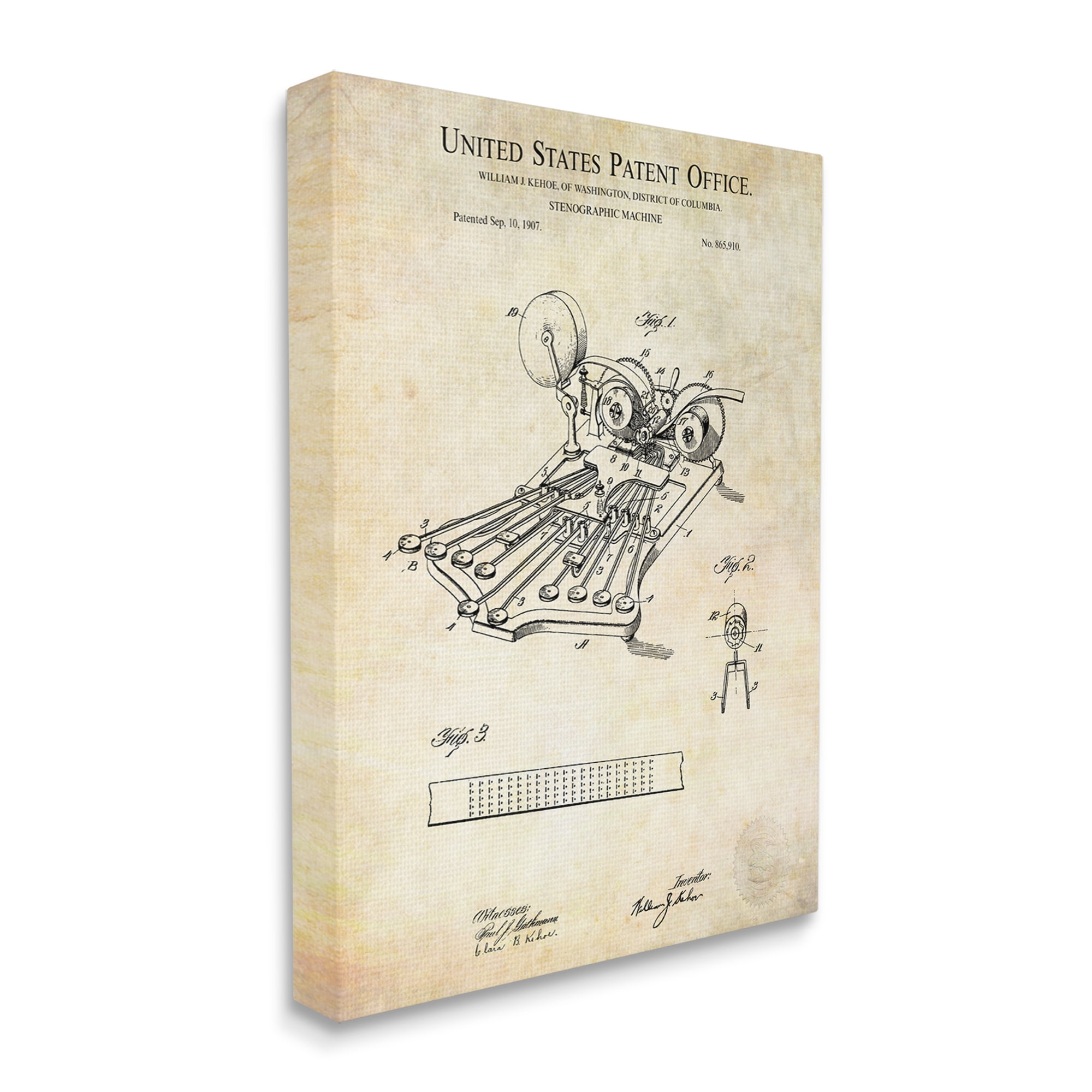 Stupell Industries Stenograph Machine Blueprint Diagram Detailed Patent Text Canvas Wall Art, 36 x 48, Design by Karl Hronek