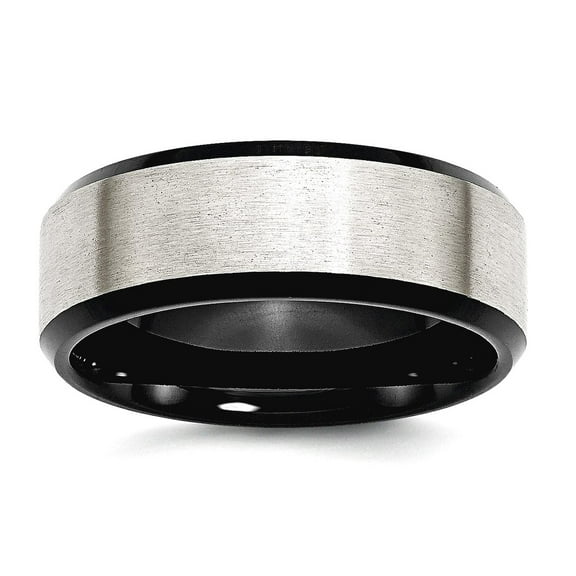 Stainless Steel Polished edges Beveled Edge Black Plated 8mm Brushed Band Ring Size 8.5 Ring for Women and Men