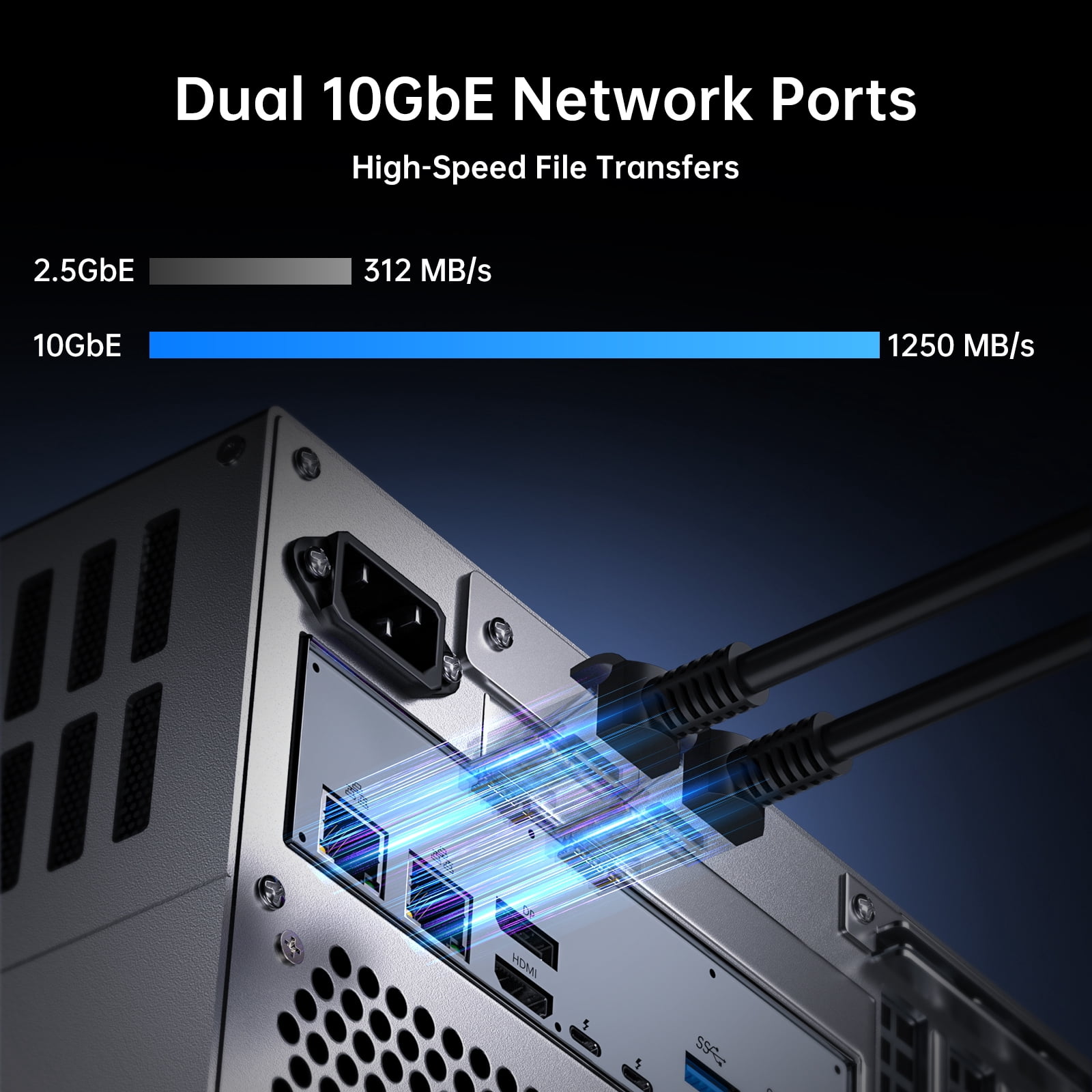 Thdeukoty Desktop NAS 8-Bay, Ultra 9 285H AI CPU, 32GB LPDDR5X 8400Mhz RAM, 2 x 10GbE, 2 x M.2 NVMe Slots, HD/DP, PCIe 4.0 x 8 Slot, USB 4, Support Dual System Network Attached Storage (Diskless)