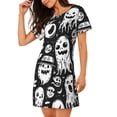 thumbnail image 2 of Honeii Black White Spooky Ghosts Print Women's Loose Short Sleeve Nightgown, Soft Cotton Sleepwear, Comfy Loose Fit Pajama Dress for Sleep and Lounge, 2 of 6