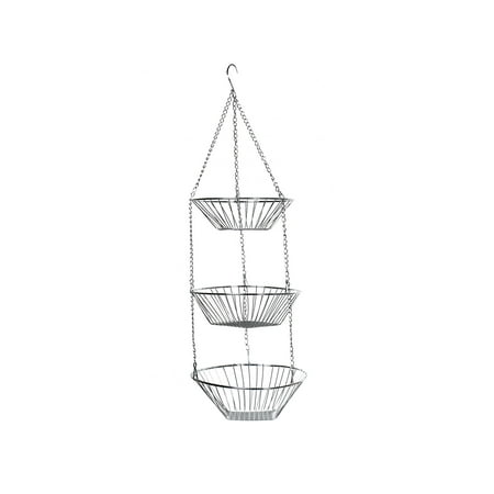 Home District 3 Tier Chrome Hanging Fruit Basket - Adjustable Graduated Wire Food Storage