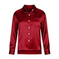 thumbnail image 6 of Women's Satin Button Down Shirt Blouse Top Long Sleeve Crewneck Loose Fit Solid Color Soft Silky Business Casual Work Office Vacation Outfits Fashion Essential Gift for Women, 6 of 8