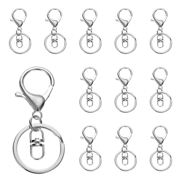 Uxcell Lobster Claw Clasp Hook Keychain with Swivel Trigger Clip Flat Split Keychain Ring, White k, 12 Pcs